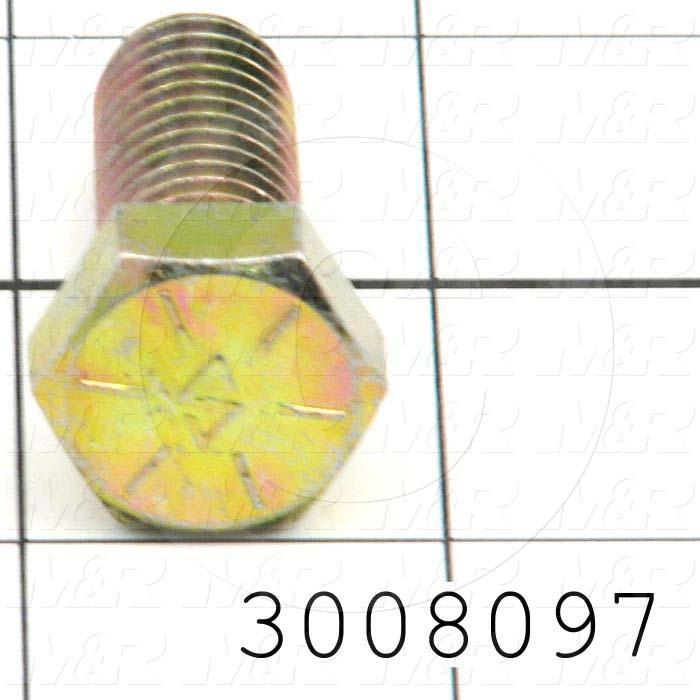 Machine Screws, Hex Head, Steel, Grade Class 8, Thread Size 1/2-13, Screw Length 1 1/4 in., Full Thread Length, Right Hand, Zinc