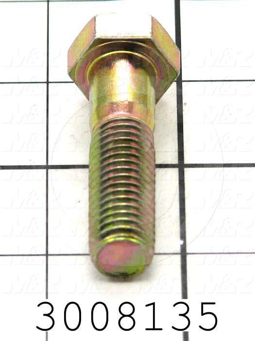 Machine Screws, Hex Head, Steel, Grade Class 8, Thread Size 1/2-13, Screw Length 2.00 in., Partial Thread Length, Right Hand, Zinc