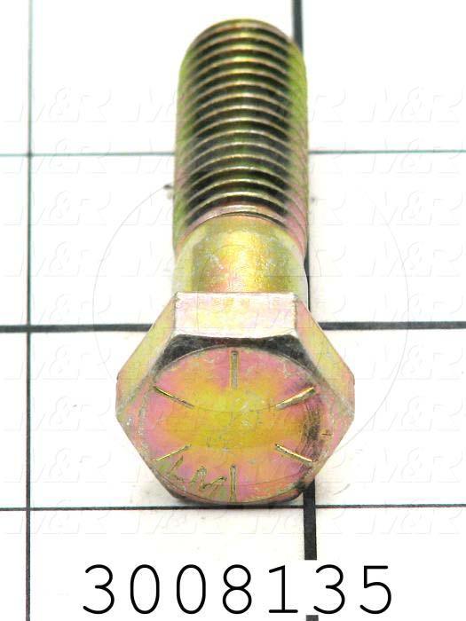 Machine Screws, Hex Head, Steel, Grade Class 8, Thread Size 1/2-13, Screw Length 2.00 in., Partial Thread Length, Right Hand, Zinc