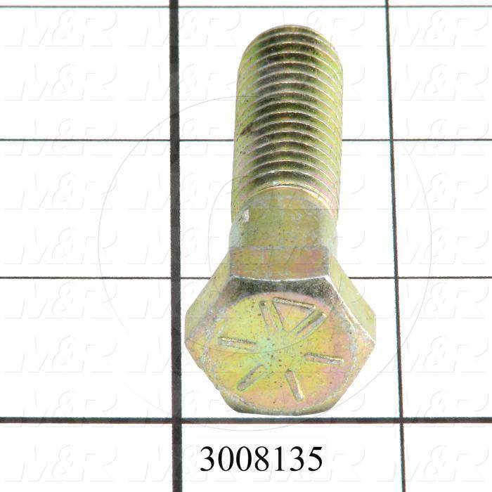 Machine Screws, Hex Head, Steel, Grade Class 8, Thread Size 1/2-13, Screw Length 2.00 in., Partial Thread Length, Right Hand, Zinc