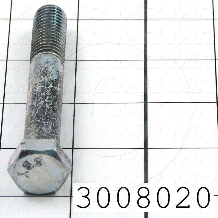 Machine Screws, Hex Head, Steel, Thread Size 1/2-13, Screw Length 3 1/2", Partial Thread Length, Right Hand, Zinc
