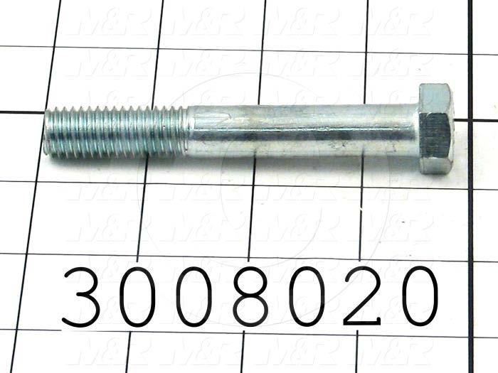 Machine Screws, Hex Head, Steel, Thread Size 1/2-13, Screw Length 3 1/2", Partial Thread Length, Right Hand, Zinc