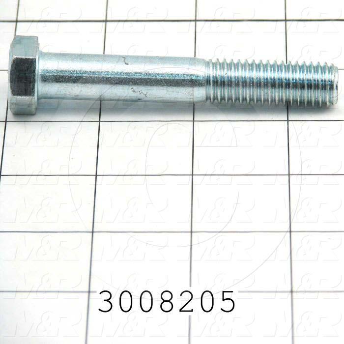 Machine Screws, Hex Head, Steel, Thread Size 1/2-13, Screw Length 3 1/4 in., Partial Thread Length, Right Hand, Zinc