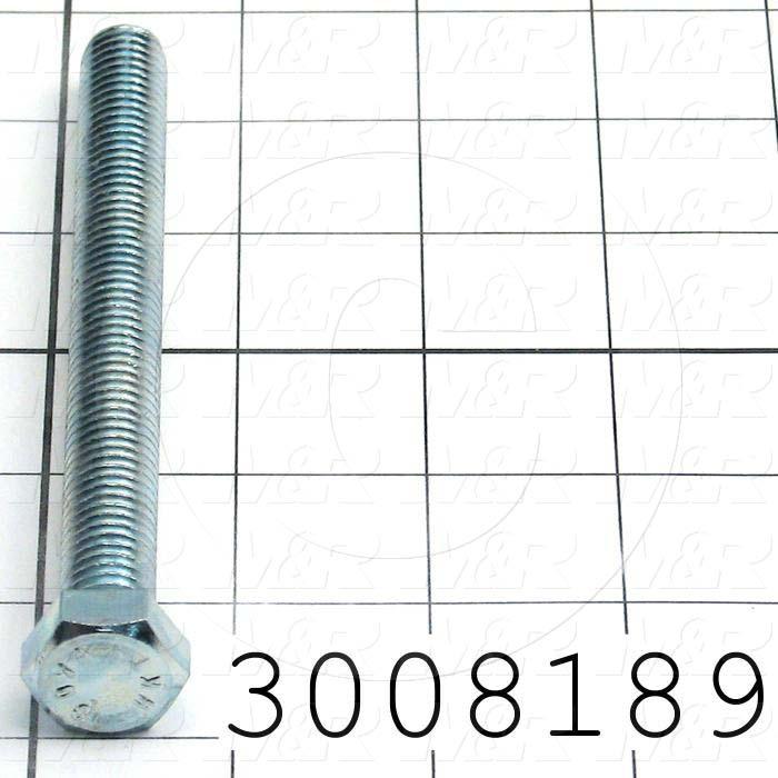 Machine Screws, Hex Head, Steel, Thread Size 1/2-13, Screw Length 5 in., Full Thread Length, Right Hand, Zinc