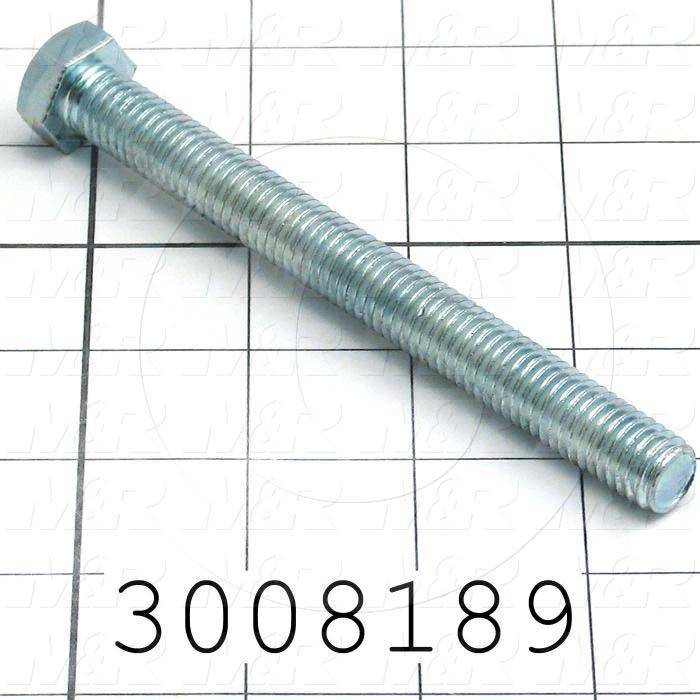 Machine Screws, Hex Head, Steel, Thread Size 1/2-13, Screw Length 5 in., Full Thread Length, Right Hand, Zinc