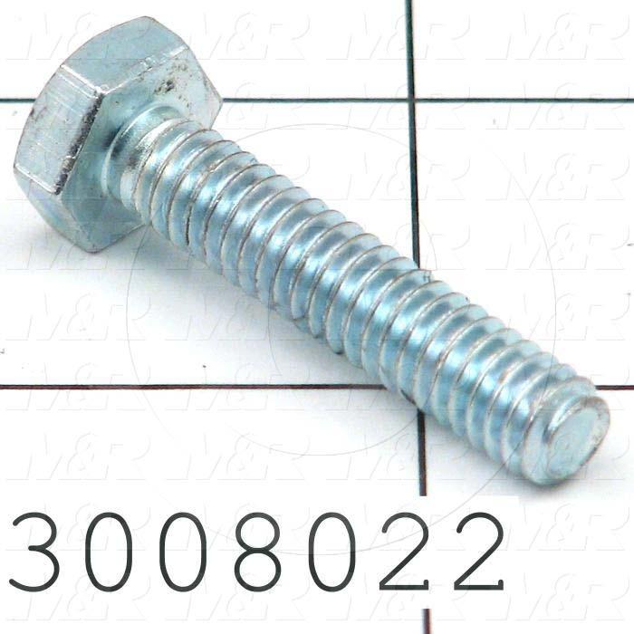 Machine Screws, Hex Head, Steel, Thread Size 1/4"-20, Screw Length 1 1/4 in., Full Thread Length, Right Hand, Zinc