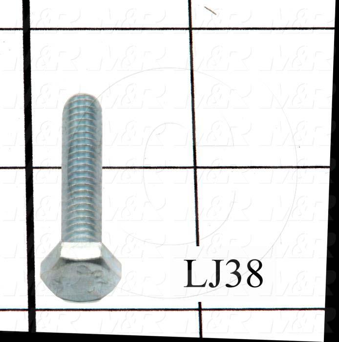 Machine Screws, Hex Head, Steel, Thread Size 1/4"-20, Screw Length 1.25 in., 1.25" Thread Length, Right Hand, Zinc