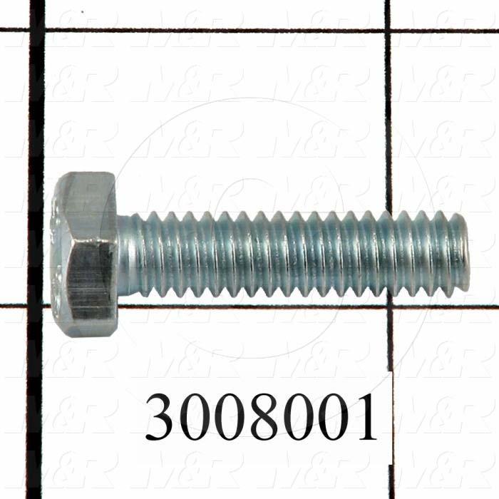 Machine Screws, Hex Head, Steel, Thread Size 1/4"-20, Screw Length 1", Full Thread Length, Right Hand, Zinc