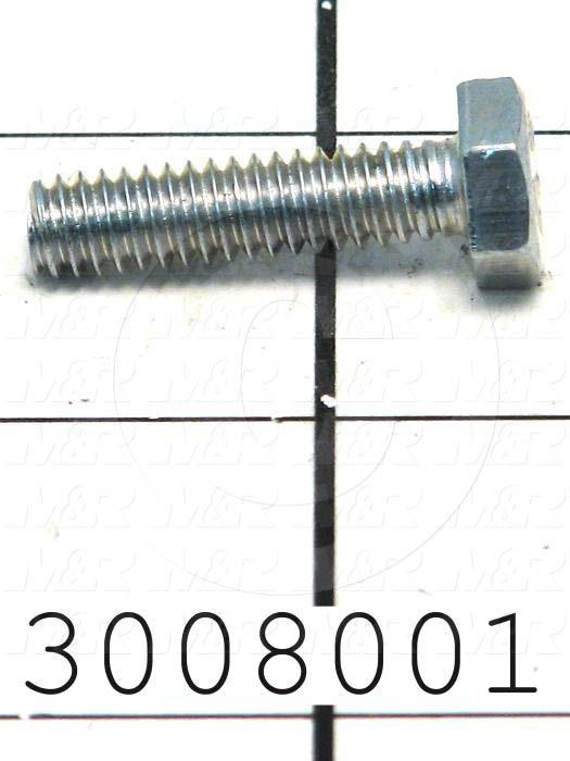 Machine Screws, Hex Head, Steel, Thread Size 1/4"-20, Screw Length 1", Full Thread Length, Right Hand, Zinc