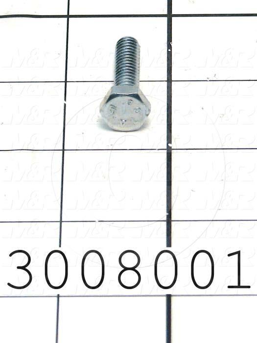 Machine Screws, Hex Head, Steel, Thread Size 1/4"-20, Screw Length 1", Full Thread Length, Right Hand, Zinc