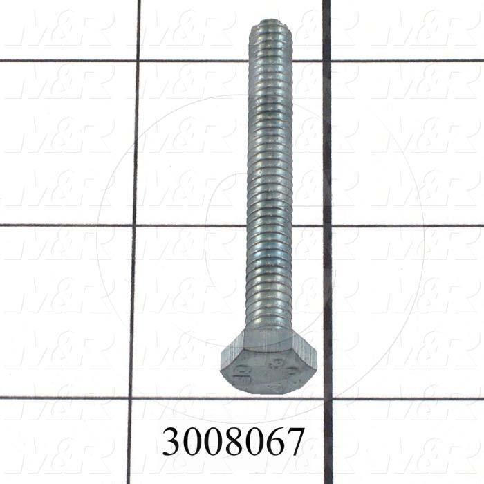 Machine Screws, Hex Head, Steel, Thread Size 1/4"-20, Screw Length 2.00 in., Full Thread Length, Right Hand, Zinc