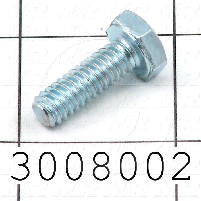 Machine Screws, Hex Head, Steel, Thread Size 1/4"-20, Screw Length 3/4", Full Thread Length, Right Hand, Zinc