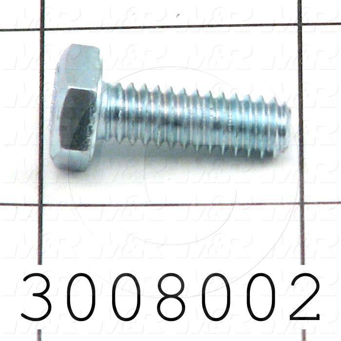 Machine Screws, Hex Head, Steel, Thread Size 1/4"-20, Screw Length 3/4", Full Thread Length, Right Hand, Zinc
