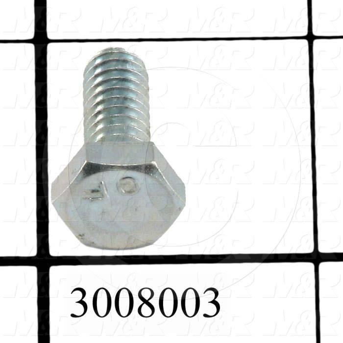 Machine Screws, Hex Head, Steel, Thread Size 1/4"-20, Screw Length 5/8", Full Thread Length, Right Hand, Zinc
