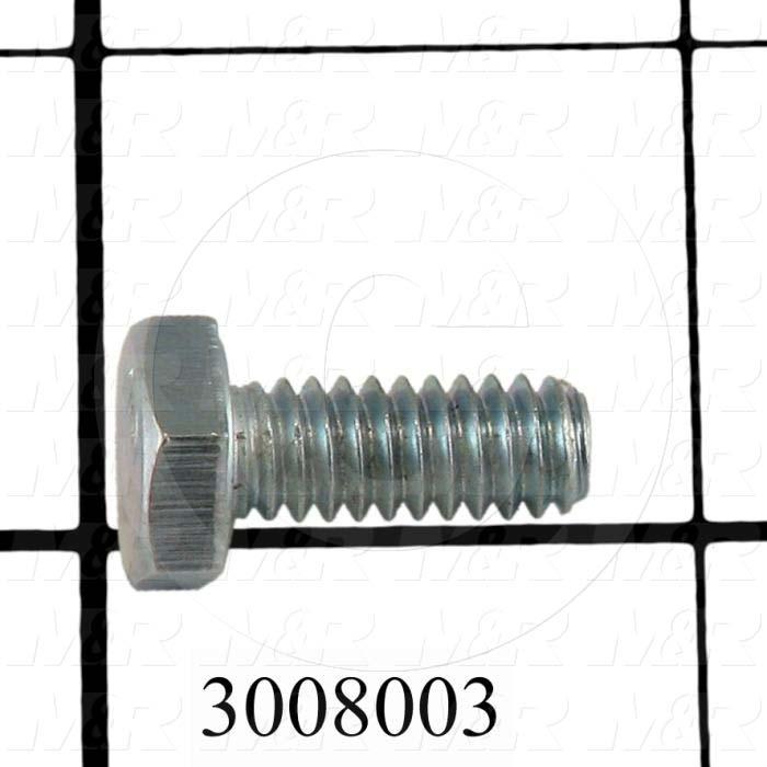 Machine Screws, Hex Head, Steel, Thread Size 1/4"-20, Screw Length 5/8", Full Thread Length, Right Hand, Zinc