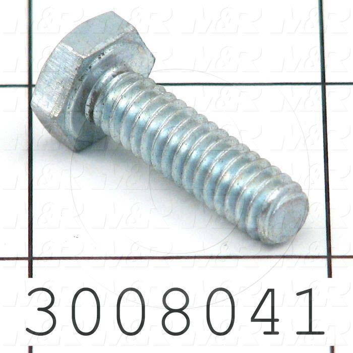Machine Screws, Hex Head, Steel, Thread Size 1/4"-20, Screw Length 7/8 in., Full Thread Length, Right Hand, Zinc