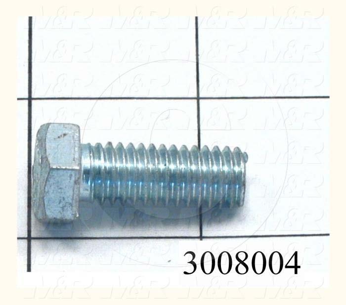Machine Screws, Hex Head, Steel, Thread Size 3/8-16, Screw Length 1", Full Thread Length, Right Hand, Zinc