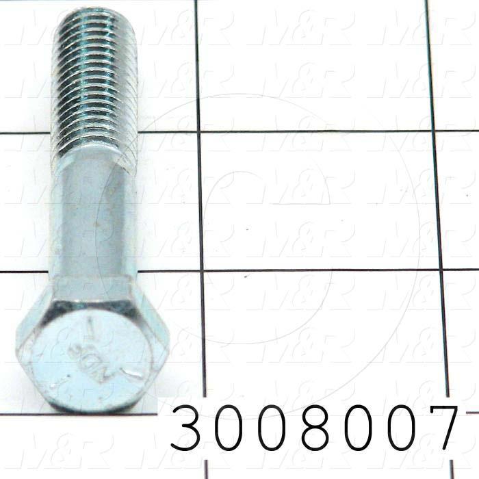 Machine Screws, Hex Head, Steel, Thread Size 3/8-16, Screw Length 2 1/4", Partial Thread Length, Right Hand, Zinc