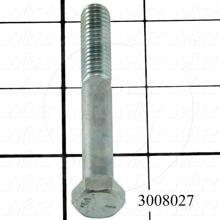 Machine Screws, Hex Head, Steel, Thread Size 3/8-16, Screw Length 2 3/4", Partial Thread Length, Right Hand, Zinc