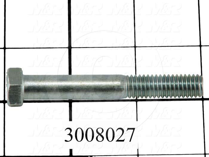 Machine Screws, Hex Head, Steel, Thread Size 3/8-16, Screw Length 2 3/4", Partial Thread Length, Right Hand, Zinc