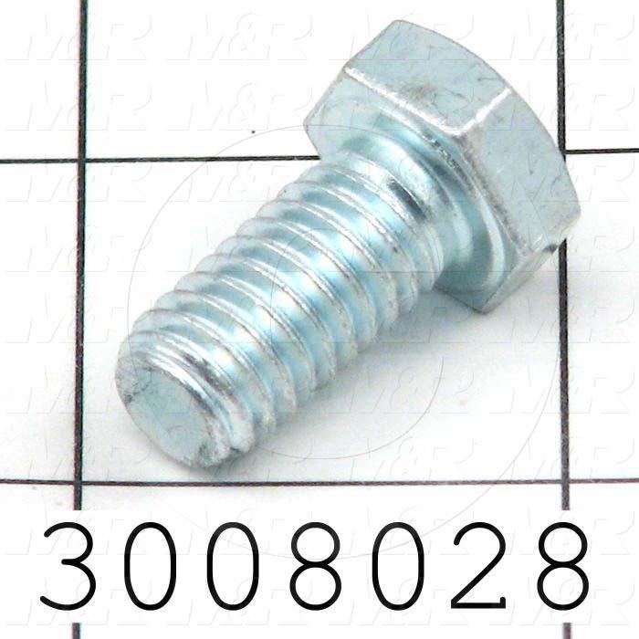 Machine Screws, Hex Head, Steel, Thread Size 3/8-16, Screw Length 3/4", Full Thread Length, Right Hand, Zinc