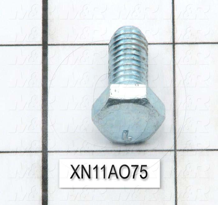 Machine Screws, Hex Head, Steel, Thread Size 5/16-18, Screw Length 3/4", 0.75" Thread Length, Right Hand, Zinc Plated