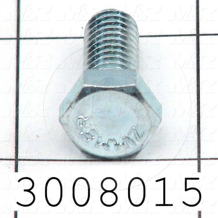 Machine Screws, Hex Head, Steel, Thread Size 5/16-18, Screw Length 3/4", Full Thread Length, Right Hand, Zinc
