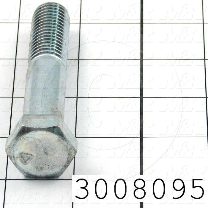 Machine Screws, Hex Head, Steel, Thread Size 5/8-11, Screw Length 3 1/2", Partial Thread Length, Right Hand, Zinc