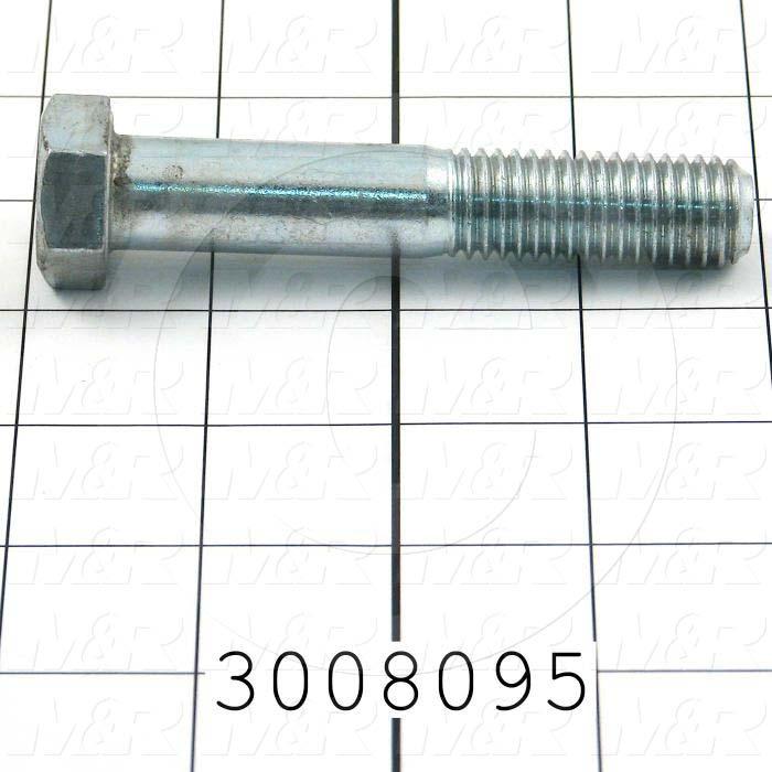 Machine Screws, Hex Head, Steel, Thread Size 5/8-11, Screw Length 3 1/2", Partial Thread Length, Right Hand, Zinc