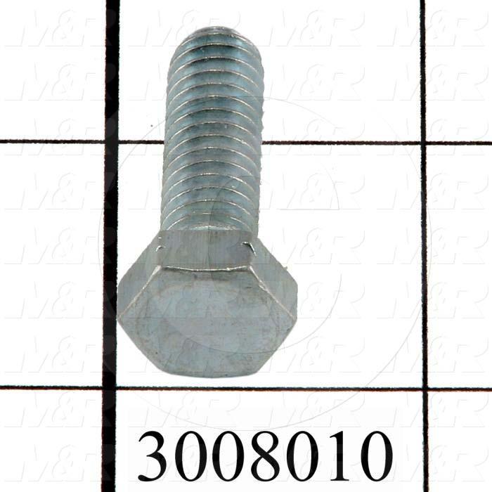 Machine Screws, Hex Head, Steel, Thread Size 5/8-18, Screw Length 1", Full Thread Length, Right Hand, Zinc