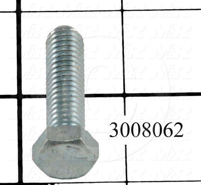 Machine Screws, Hex Head, Steel, Thread Size 7/16-14, Screw Length 2.00 in., Full Thread Length, Right Hand, Zinc