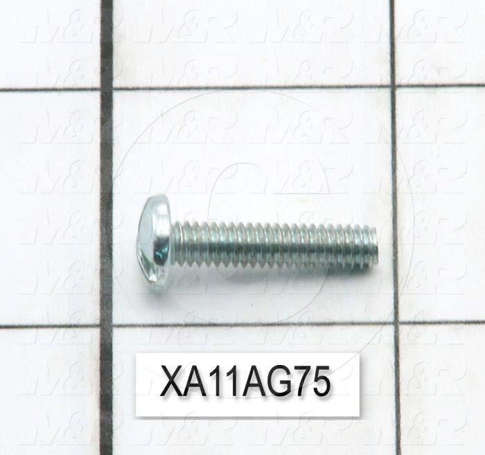 Machine Screws, Pan Slotted Head, Steel, Thread Size 8-32, Screw Length 3/4", Full Thread Length, Right Hand, Zinc