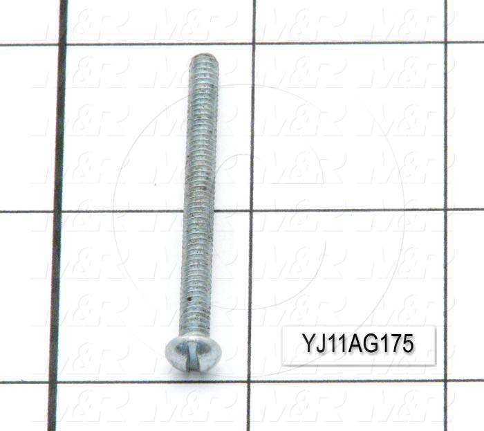 Machine Screws, Round-Slotted Head, Steel, Thread Size 8-32, Screw Length 1 3/4", 1.75" Thread Length, Right Hand, Nickel Plated