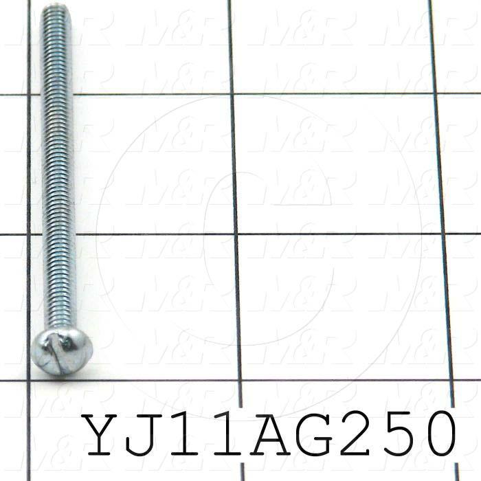 Machine Screws, Round-Slotted Head, Steel, Thread Size 8-32, Screw Length 2 1/2", 2.50" Thread Length, Right Hand, Nickel Plated