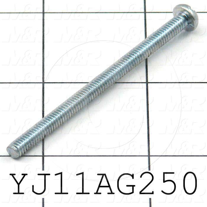 Machine Screws, Round-Slotted Head, Steel, Thread Size 8-32, Screw Length 2 1/2", 2.50" Thread Length, Right Hand, Nickel Plated