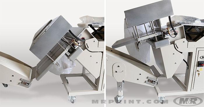 The fully adjustable sealing deck assists ergonomics as well as off-load integration to M&R’s IC-120 Incline conveyor.
