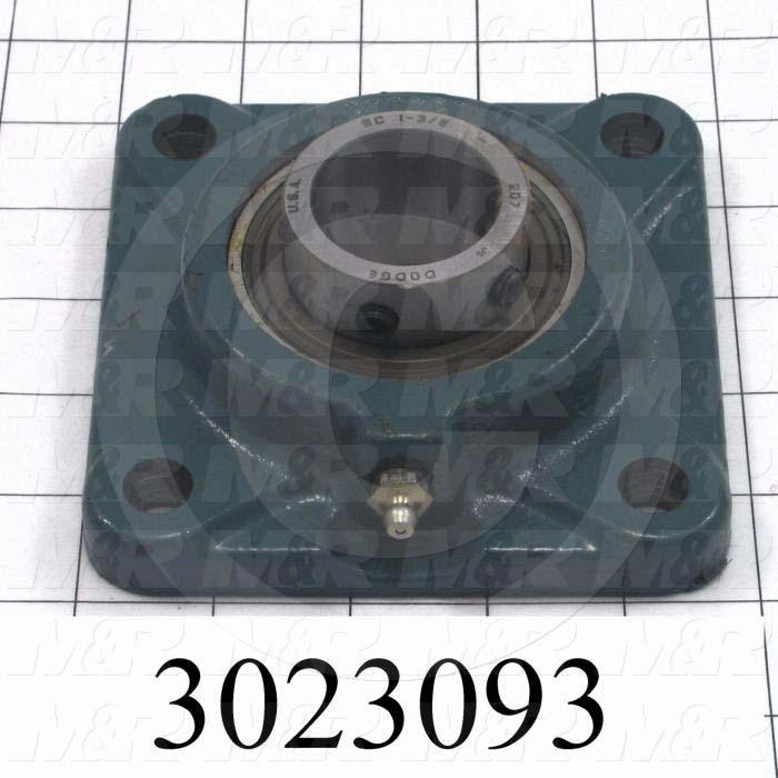 Mounted Bearing Units, Ball, Four-Bolt Square Flange Housing Type, 1.375" Inside Diameter, 7/16" Mounting Holes, 4.63" Overall Length, 1.63" Height, 4.63" Width