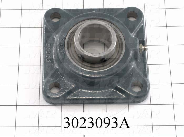 Mounted Bearing Units, Ball, Four-Bolt Square Flange Housing Type, 1.438" Inside Diameter, 1/2" Bolt Mounting Holes, 3.63 in. Overall Length, 1.63 in. Height, 3.63" Width, High Temperature