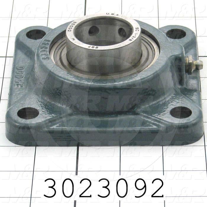 Mounted Bearing Units, Ball, Four-Bolt Square Flange Housing Type, 1.75 in. Inside Diameter, 9/16" Mounting Holes, 5.38" Overall Length, 1.78" Height, 5.38" Width