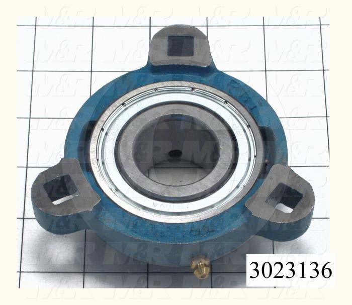 Mounted Bearing Units, Ball, Three-Bolt Flange Housing Type, 1.25 in. Inside Diameter, Double Shielded Seal Type, 3/8" Bolt Mounting Holes, 1.28" Height