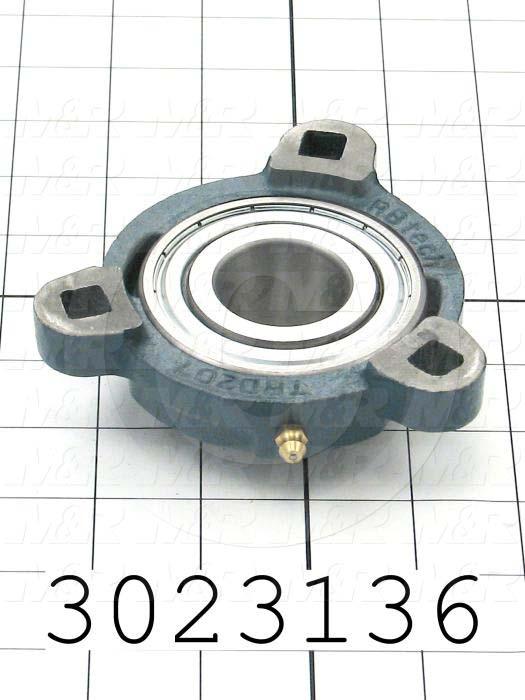 Mounted Bearing Units, Ball, Three-Bolt Flange Housing Type, 1.25 in. Inside Diameter, Double Shielded Seal Type, 3/8" Bolt Mounting Holes, 1.28" Height