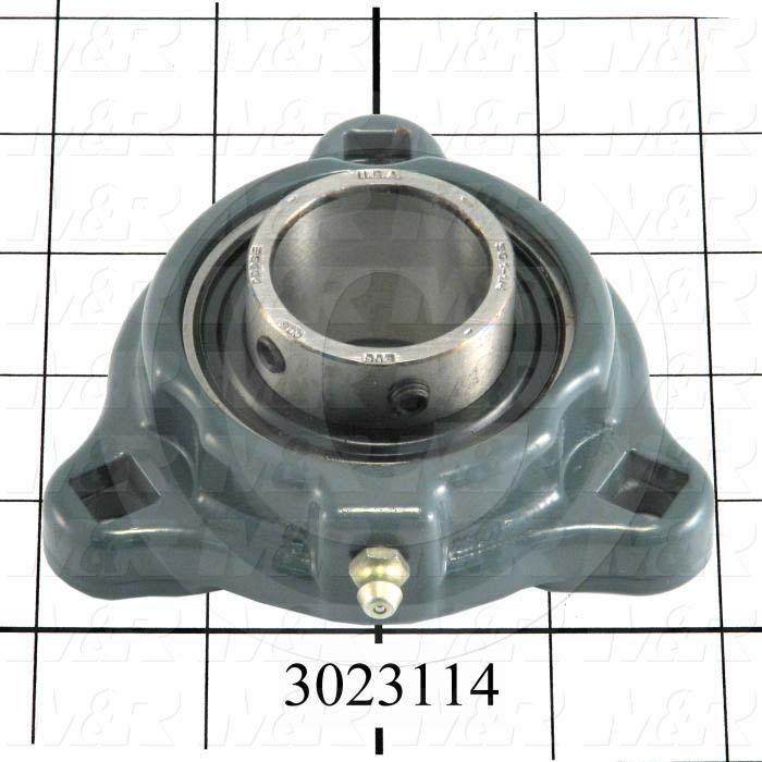 Mounted Bearing Units, Ball, Three-Bolt Flange Housing Type, 1.25 in. Inside Diameter, Square 13/32" Mounting Holes, 2.31" Dia. Overall Length, 1.22" Height