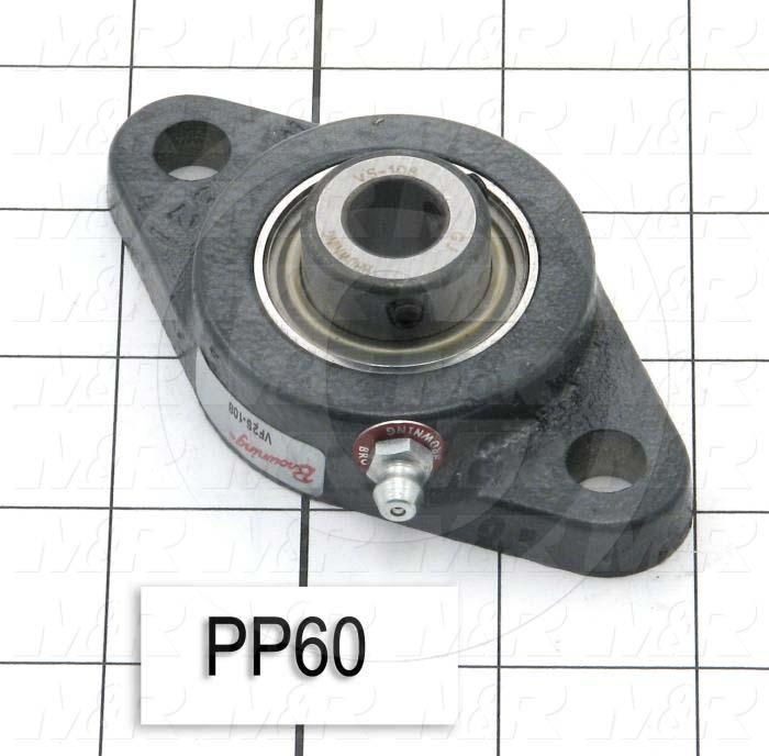 Mounted Bearing Units, Ball, Two-Bolt Flange Housing Type, 0.50 in. Inside Diameter, Double Shielded Seal Type, 3/8" Bolt Mounting Holes, 4.00 in. Overall Length, 1.06" Height, 2.25" Width