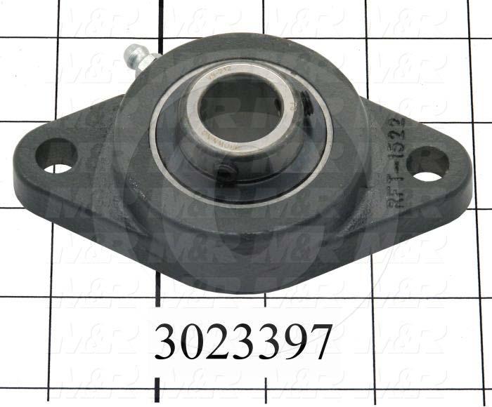 Mounted Bearing Units, Ball, Two-Bolt Flange Housing Type, 0.75 in. Inside Diameter, 27/64" Mounting Holes, 3.97" Overall Length, 1.28" Height, 2.50 in. Width