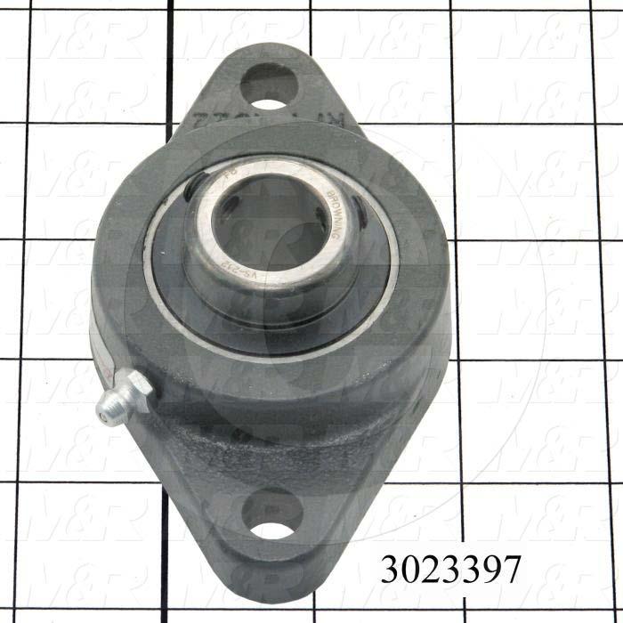 Mounted Bearing Units, Ball, Two-Bolt Flange Housing Type, 0.75 in. Inside Diameter, 27/64" Mounting Holes, 3.97" Overall Length, 1.28" Height, 2.50 in. Width