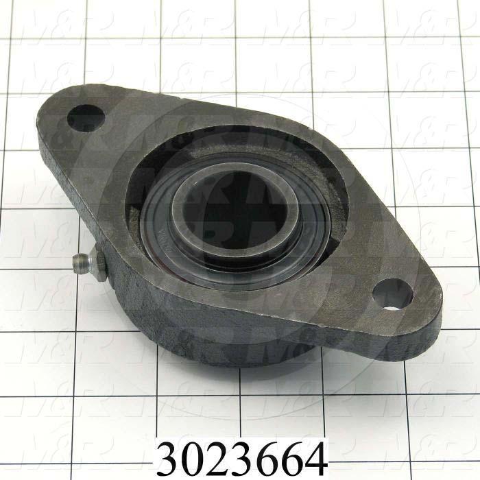 Mounted Bearing Units, Ball, Two-Bolt Flange Housing Type, 1.188" Inside Diameter, High Temp. 400  Deg. F Seal Type, 15/32" Mounting Holes, 5.81" Overall Length, 1.59" Height, 3.16" Width
