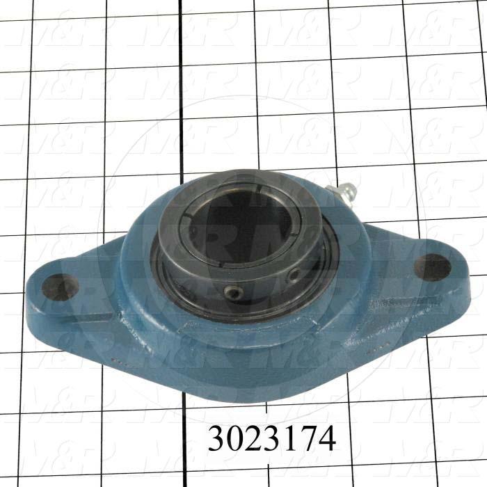 Mounted Bearing Units, Ball, Two-Bolt Flange Housing Type, 1.25 in. Inside Diameter, 7/16" Bolt Mounting Holes, 4.59" Overall Length, 1.44" Height, 3.19" Width
