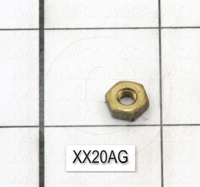 Nuts, Hex, 8-32 Thread Size, Right Hand, 0.125" Thickness, Brass