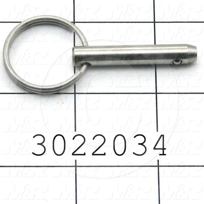 Pin, Quick-Release Pin with Ring, ANSI, 0.25 in. Diameter, Stainless Steel Material, Note : Effective Length Under The Ring 1"