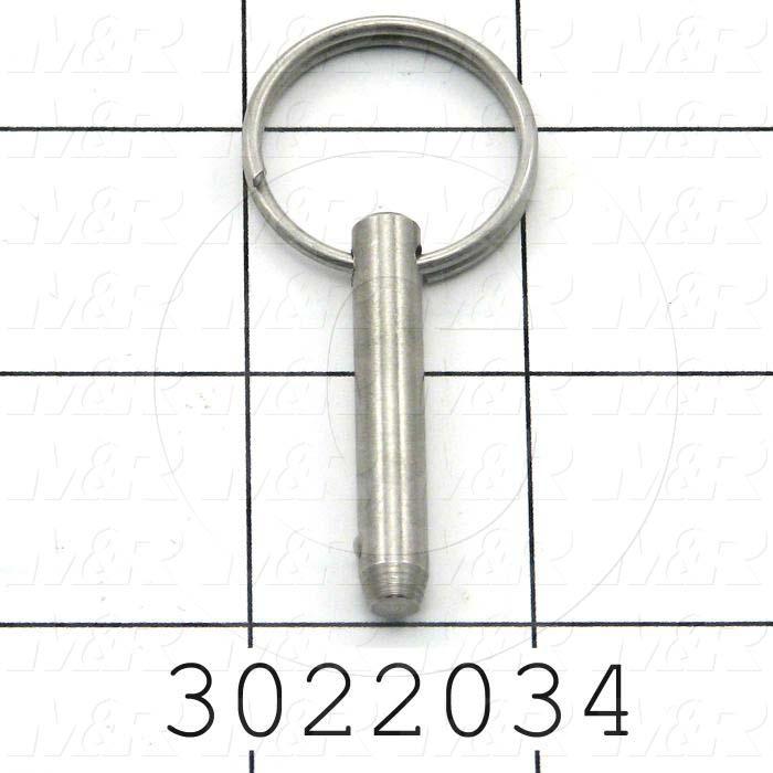 Pin, Quick-Release Pin with Ring, ANSI, 0.25 in. Diameter, Stainless Steel Material, Note : Effective Length Under The Ring 1"